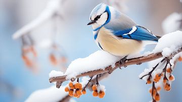 Pimpelmees op een besneeuwde tak in de winter van Animaflora PicsStock