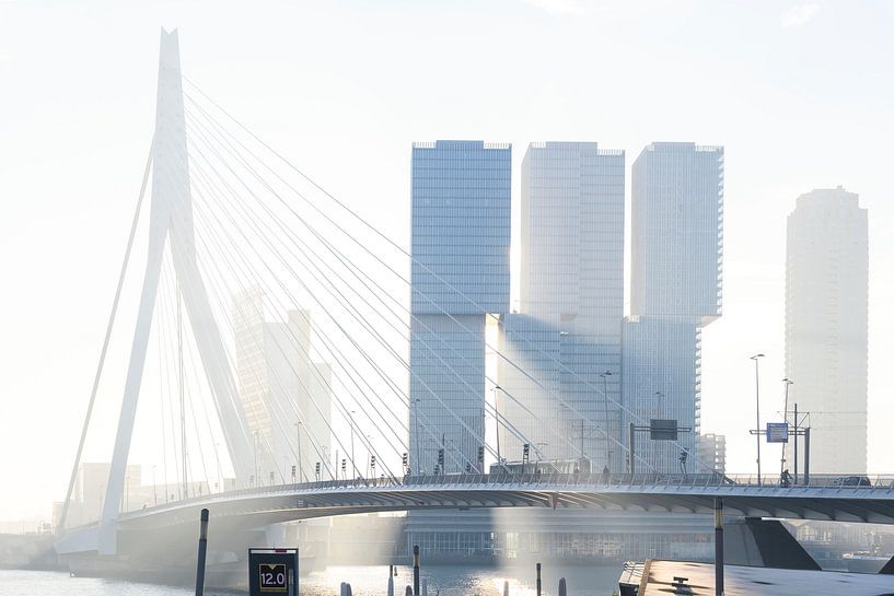 ochtendzon door de wolkenkrabbers van de Kop van Zuid in Rotterdam van Rick Keus