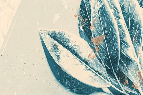 Abstracte blauwe bladeren aquarel kunstwerk