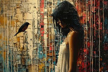 Figurative Female Portrait | Abstract Woman Bird by Art Whims