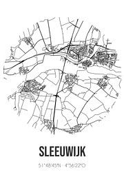 Sleeuwijk (Noord-Brabant) | Map | Black and White by Prints of Place