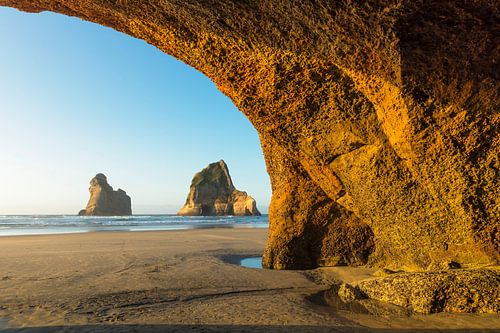 Wharariki Beach at sunset, Golden Bay, South Island, New Zealand,