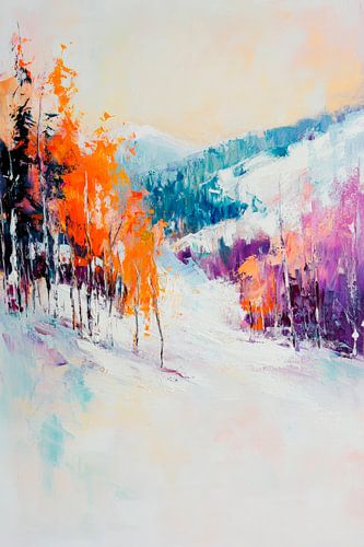 Winterlandschap met kleurrijk gebladerte