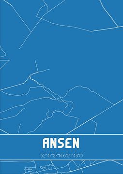Blauwdruk | Landkaart | Ansen (Drenthe) van MijnStadsPoster
