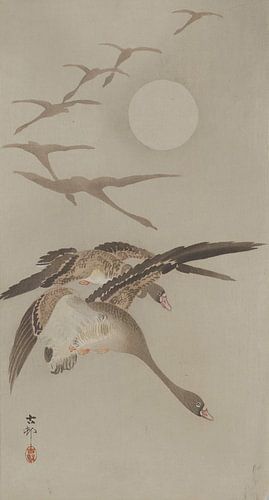 Vliegende ganzen en maan, Ohara Koson