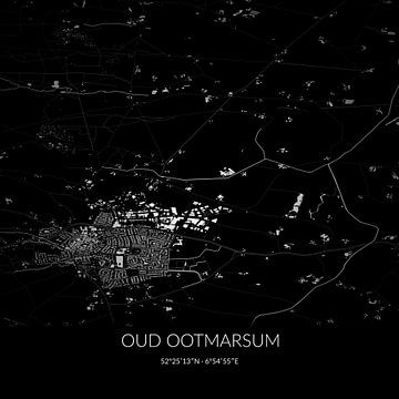 Schwarz-weiße Karte von Oud Ootmarsum, Overijssel. von Rezona