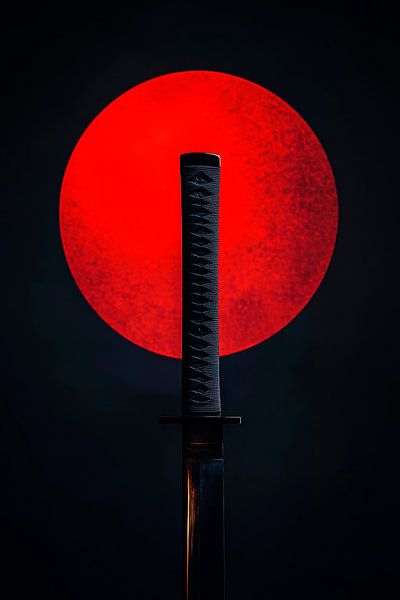 Silhouette d'épée sur fond de cercle rouge par Poster Art Shop