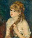 Eine junge Frau beim Flechten ihrer Haare, Pierre Auguste Renoir von Oude Meesters Atelier Miniaturansicht