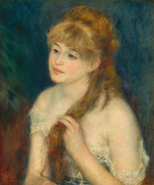 Une jeune femme se tressant les cheveux, Pierre Auguste Renoir par Oude Meesters Atelier