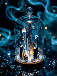Ville miniature magique dans un dôme de verre