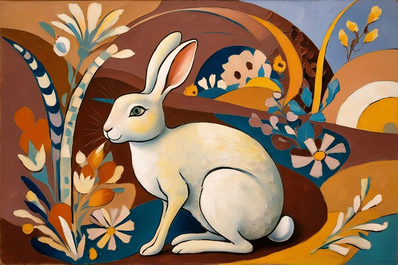 Rabbit among colourful flowers by Art & Soul Creations