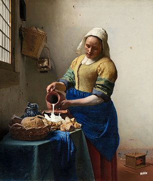 Vermeer's vergießende Dienstmagd mit Milchkrug - Das Milchmädchen Parodie von Miauw webshop