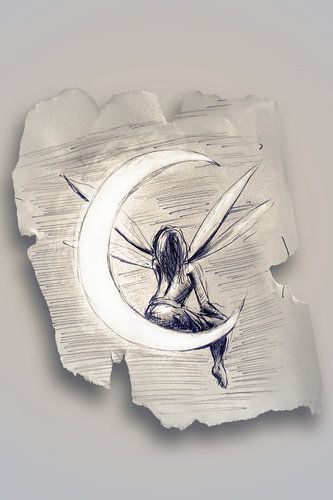 Mixed media elfje zit op de maan