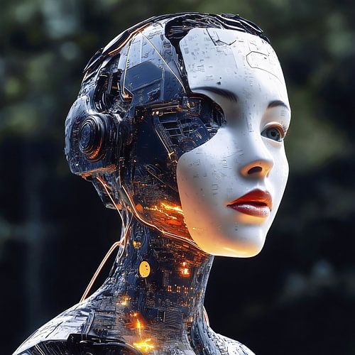 Cyborg futuriste avec des circuits lumineux