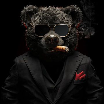 Zwarte knuffelbeer - teddybeer met sigaar en zonnebril van TheXclusive Art