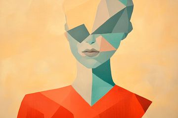 Geometrisches Porträt einer Frau in Rot von Poster Art Shop
