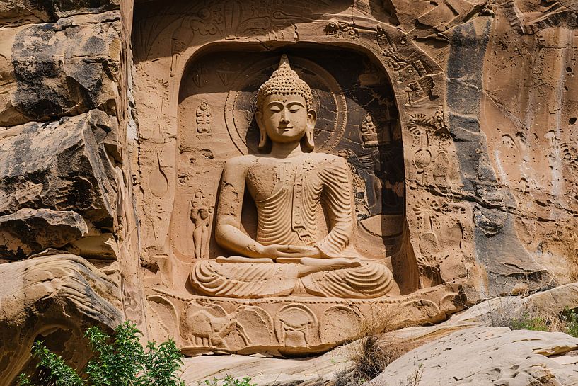 Meditative Buddha Sculpture in Rock Wall by Art & Soul Creations