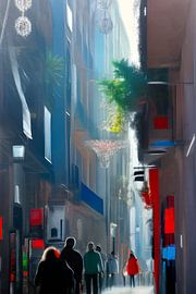 Winkelstraat Barcelona Spanje als modern schilderij van Marianne van der Zee
