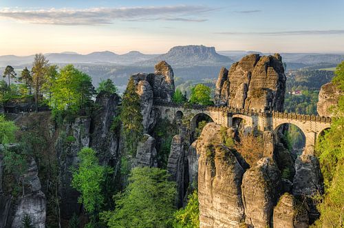 The Bastei bridge in the morning light