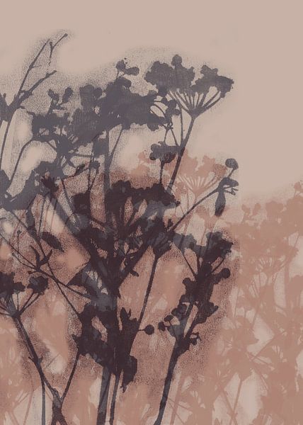 Abstrakte botanische Kunst. Blumen in Taupe und Hellbraun. von Dina Dankers