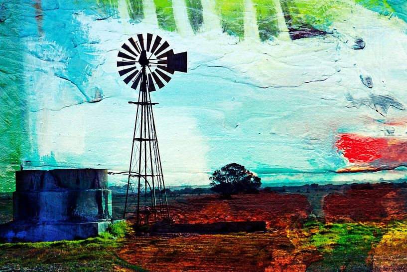 ein Western Windrad in Südafrika mixed media von Werner Lehmann