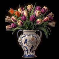 Boeket tulpen in prachtige vaas