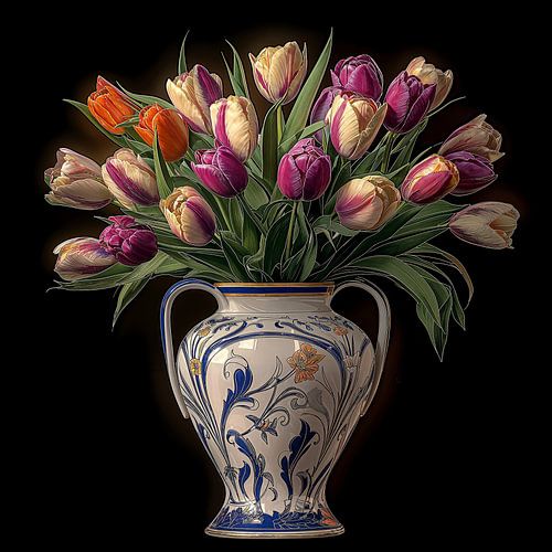 Bouquet of tulips in beautiful vase by Rene Ladenius Digital Art