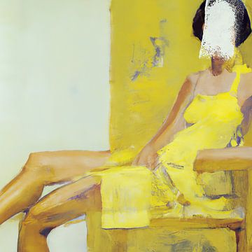 Abstract vrouwenportret in geel van Carla Van Iersel
