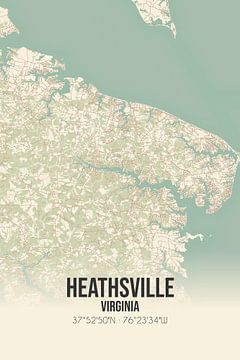 Vintage landkaart van Heathsville (Virginia), USA. van MijnStadsPoster