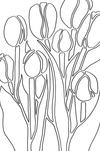Lijntekening bos tulpen (abstract line drawing Nederland bloemen tulpenveld bloembollen zwart wit)