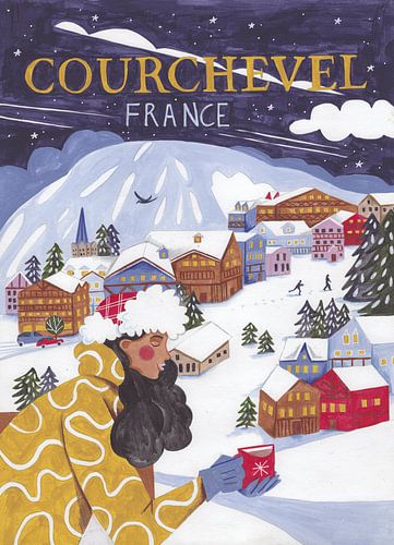 Travel poster woman in Courchevel by Caroline Bonne Müller