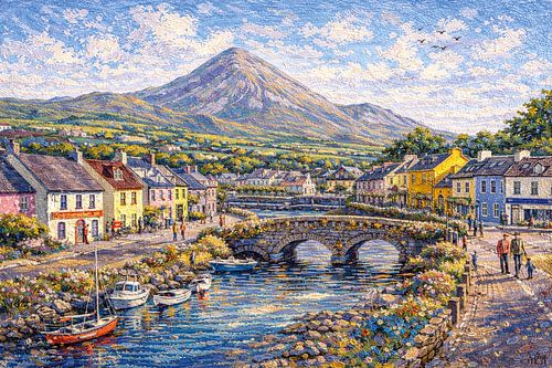 Schilderij van Westport in Ierland.