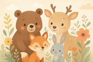 Cheerful forest animals among flowers by Imperial Art House