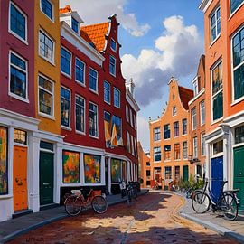 Schilderij Utrecht - Kleurrijke straat met fietsen van ComfortQ