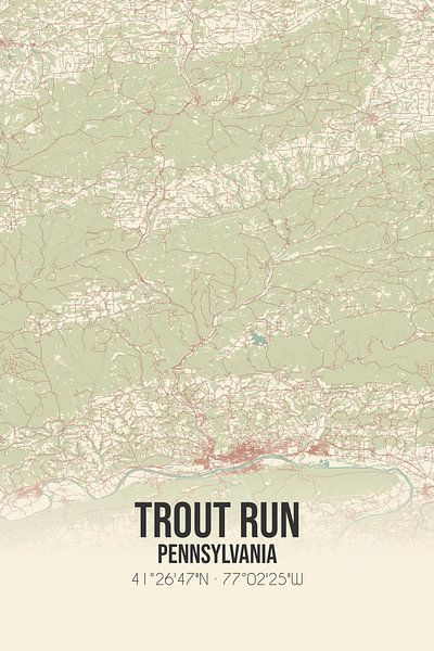 Carte ancienne de Trout Run (Pennsylvanie), USA. par Affiches de lieux