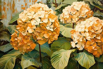 Hortensia | Bloemenpracht in aardse tonen | Hortensia | Paletmes schilderij van Blikvanger Schilderijen