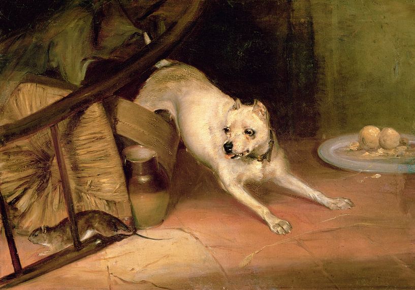 Briton Riviere,Dog chases a rat oil on canvas photo by finemasterpiece