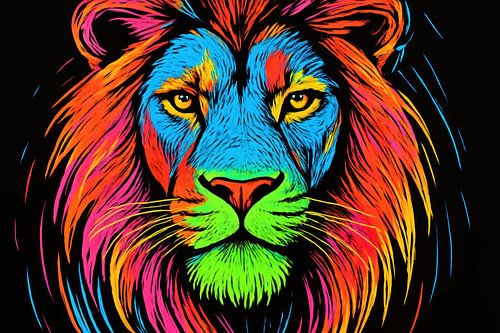 Felgekleurde leeuw in donker