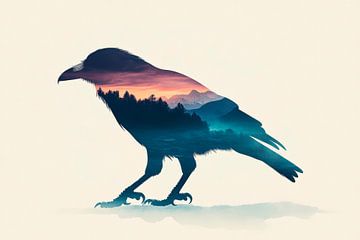Kraai met landschap van Poster Art Shop