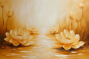 Gouden waterlelies in serene omgeving van Art & Soul Creations