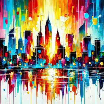 City of Nowhere - Silhouette urbaine abstraite dans un feu d'artifice de couleurs