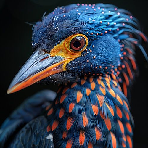Nahaufnahme eines exotischen Vogels – Blau-Orange