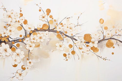 Modern abstract, Amandel Bloesem met bladgoud