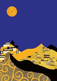 Mountain landscape - Klimt inspired on blue by Mad Dog Art
