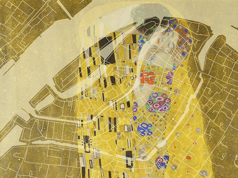 Map of Dordrecht Centrum with the Kiss by Gustav Klimt by De Kaartenwinkel