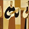 Guitaristes, minimalisme, brun, beige, panorama sur TheXclusive Art