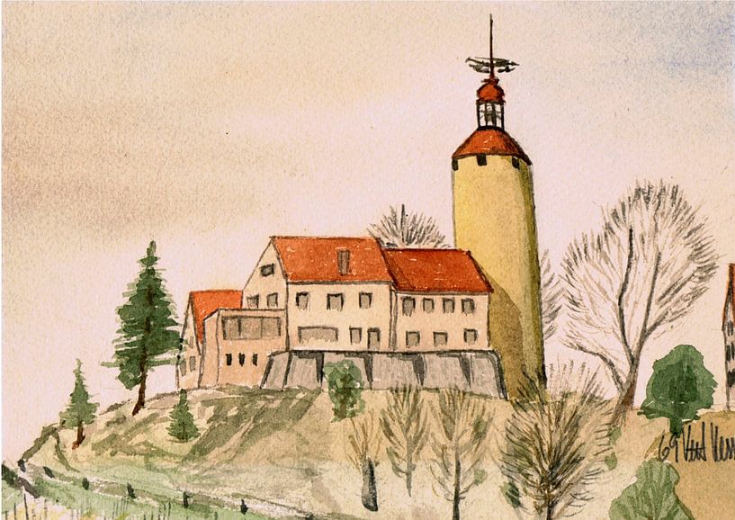 Kloster auf dem Berg -  Aquarell gemalt von VK (Veit Kessler) 1969 von ADLER & Co / Caj Kessler
