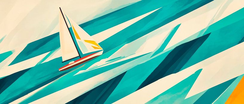 Sailing boat glides over turquoise-coloured waves by Poster Art Shop