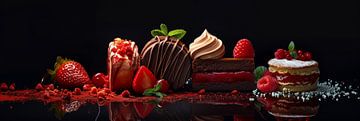Ice cream desserts and fruit photography as panorama with black background by Digitale Schilderijen