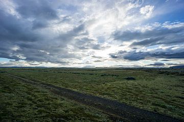 IJsland - Weids groen landschap met intense wolkenformatie bij zonsopgang van adventure-photos